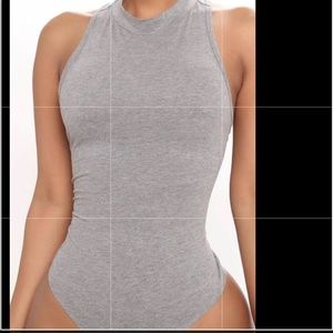 gray mock high neck bodysuit